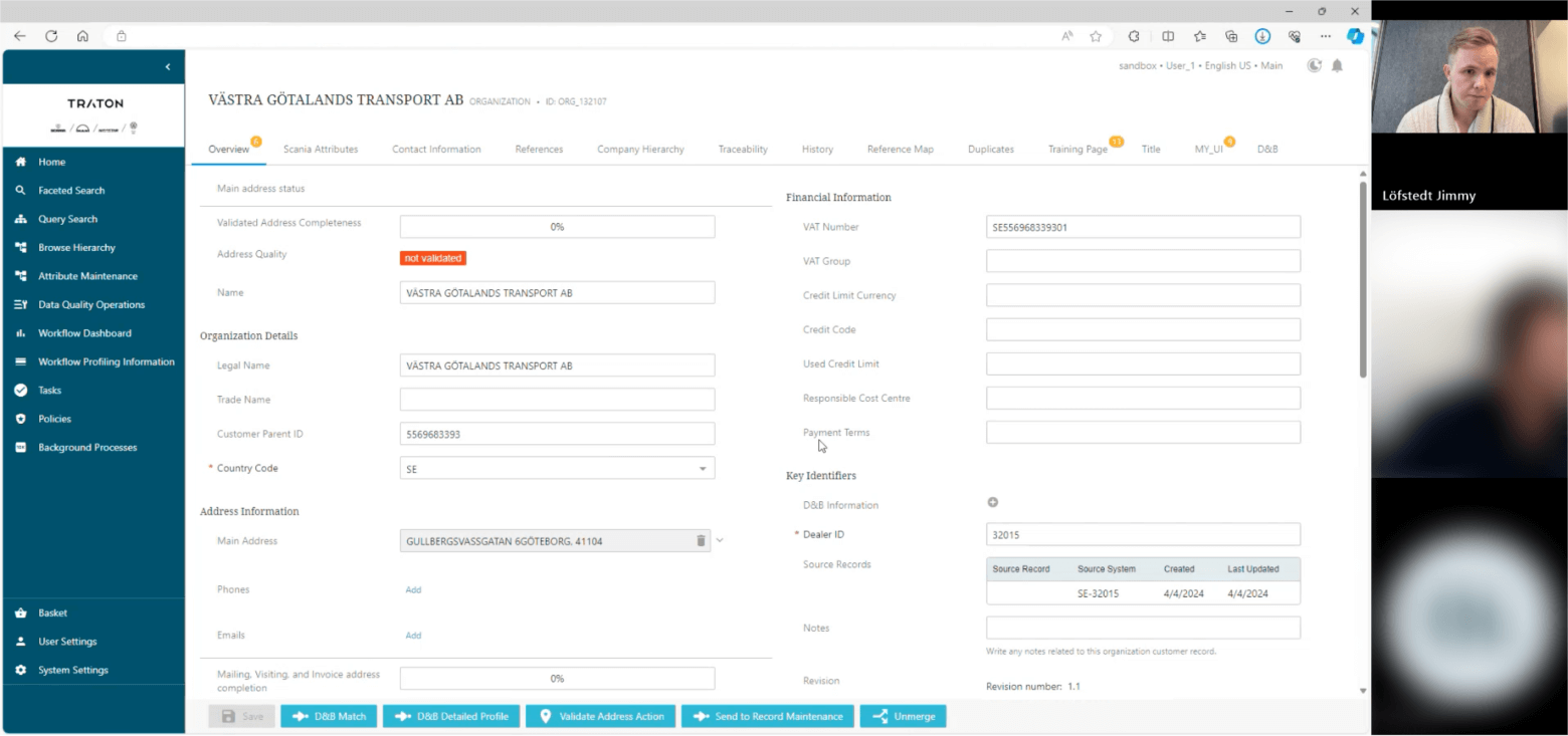 Screenshot from usability test showing participants and application